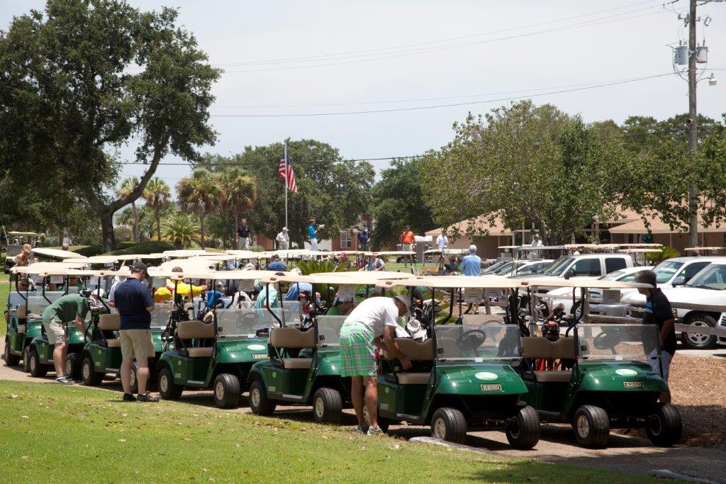 Tournament day golf carts lined up 