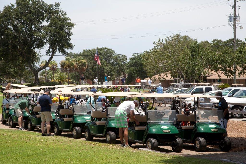 Tournament day golf carts lined up